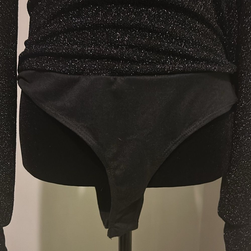 White Birch small bodysuit sparkly black vneck   A - Picture 3 of 9